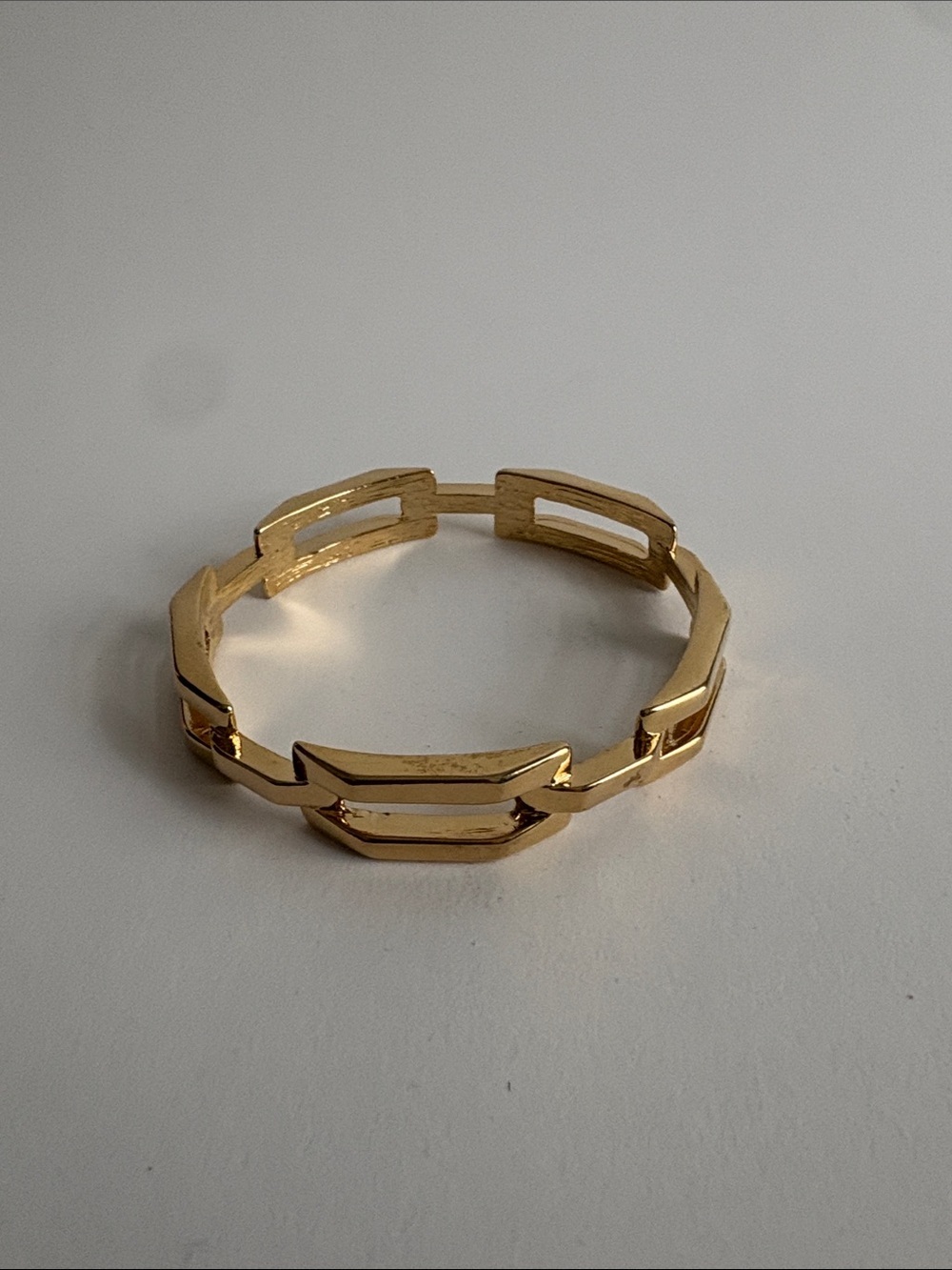 Gold Geometric Link Bangle Bracelet Modern Stackable Jewelry - Picture 3 of 4
